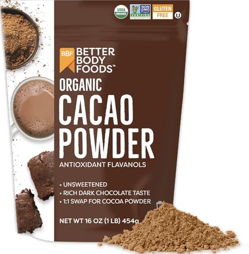 BetterBody Foods Organic Cacao Powder, Rich Chocolate Flavor...