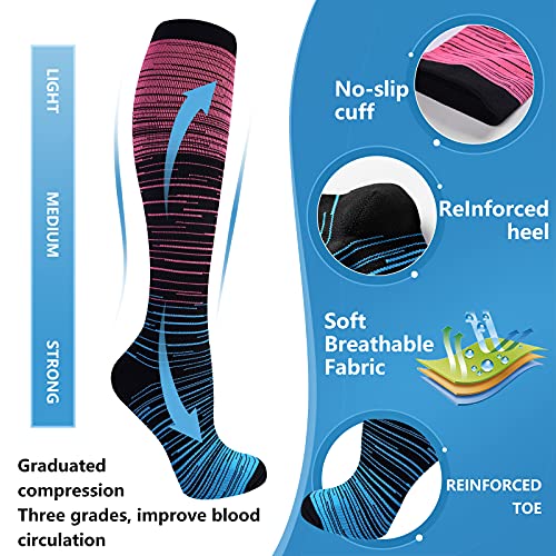 Image of bropite Compression Socks for Women &Men Circulation-Support Knee High Socks 20-30 mmhg-Best for Running,Medical,Nurse,Travel, 06 -Assorted 03, Small-Medium