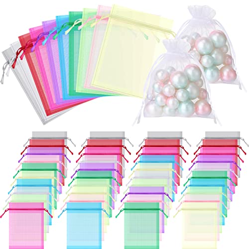 Image of Woanger 500 Pcs Organza Bags Bulk 3 x 4 Inch Small Drawstring Favor Mesh Pouches for Jewelry Bracelets Christmas Candy Wedding Party Favor Gift (random Mixed 10 Colors)