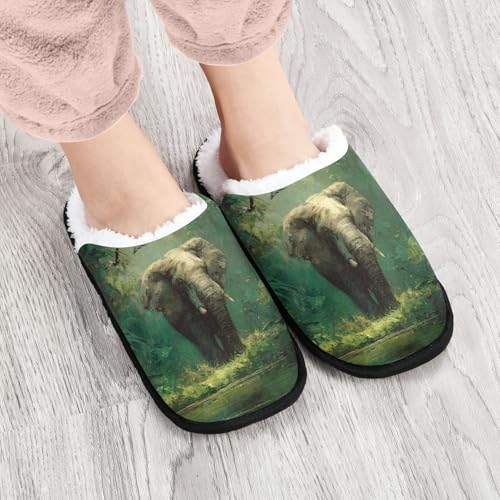 Elephant Cartoon Green Forest Slippers For Women Men Soft Memory Foam Non-Slip Animal Winter Indoor House Shoes Travel Slipper4