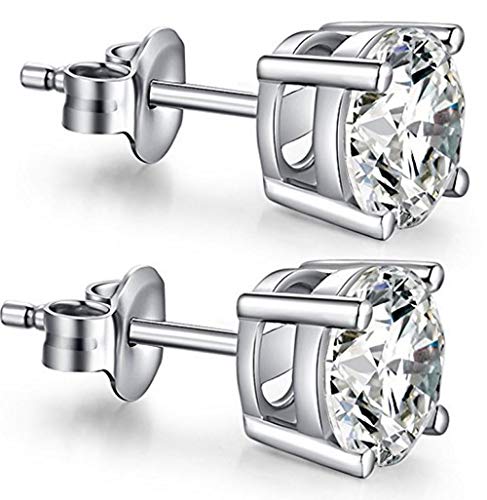Adabele Authentic Sterling Silver Birthstone Stud Earrings 8mm/2 Carat Cubic Zirconia Imitation Diamond Gemstone Hypoallergenic Nickel Free Tarnish Resistant Women Men Fine Jewelry3