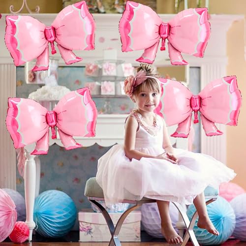 Image of 4 Pcs Large Pink Bow Balloons for Coquette Party Decorations and Birthday Decorations