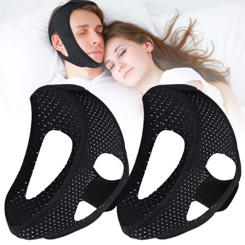 Moccool Anti-Snoring Chin Strap for Sleeping (2Pcs), Breathable & Adjustable Snore Stopper, Comfortable Snoring Solution Effective Anti Snore Device for Men Women, Sleep Aid for Reduce Snoring, Black