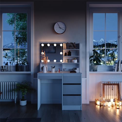 Vicco Schminktisch Sherry, Weiß, 90 cm mit LED Beleuchtung, und...