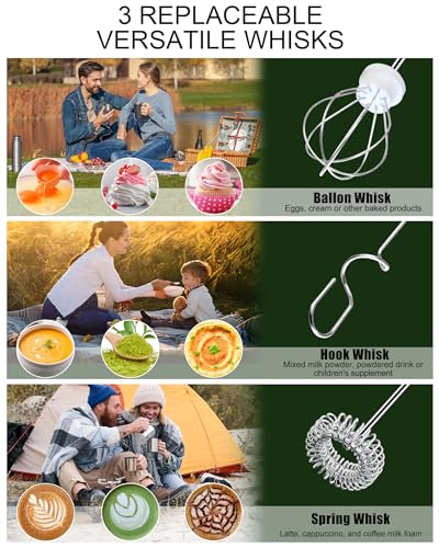 Image of YUSWKO Rechargeable Milk Frother Handheld Frother Wand Drink Mixer for Coffee, Electric Whisk 3 Speed Adjustable, Coffee Foamer Maker with 3 Stainless Whisks Ideal Stirrers for Travel - Pink