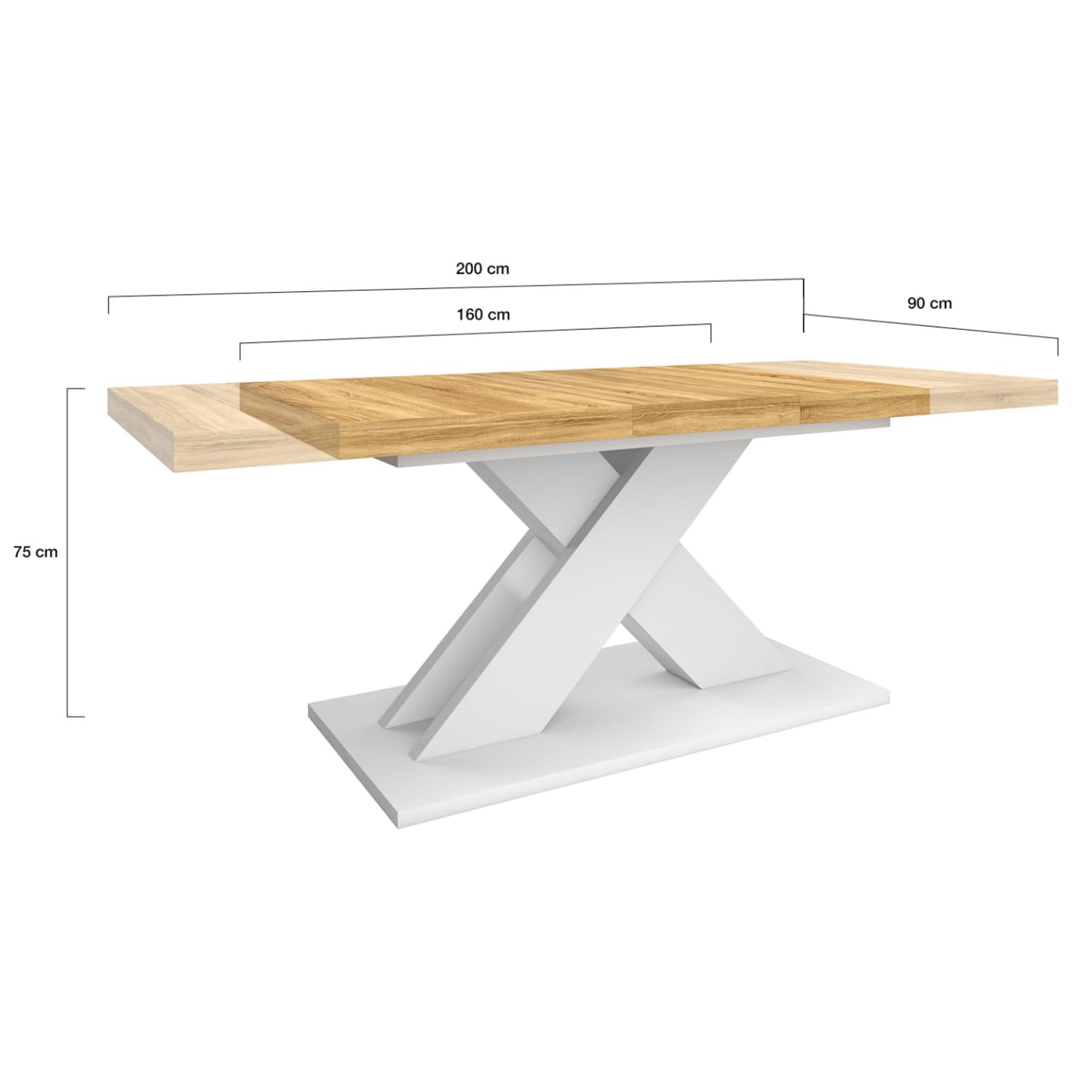IDMarket Alicia - Mesa de comedor extensible rectangular 6-10 personas, madera y blanco, 160-200 cm