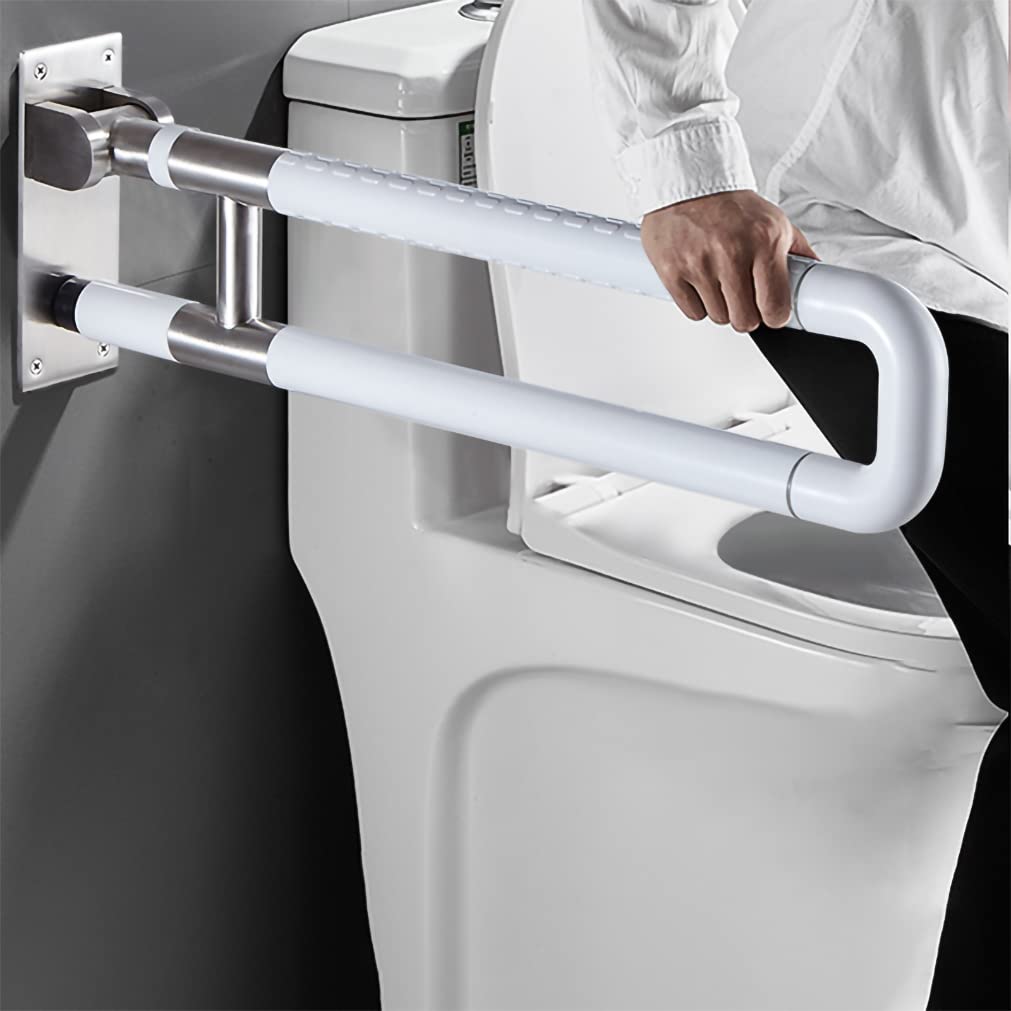 Barras De Sujeción Barra De Apoyo Abatible WC Manija de Soporte Marco de Seguridad Pared Soporte Agarraderas baño Barra abatible inoxidable Para Ancianos discapacitados (60cm,Blanco)