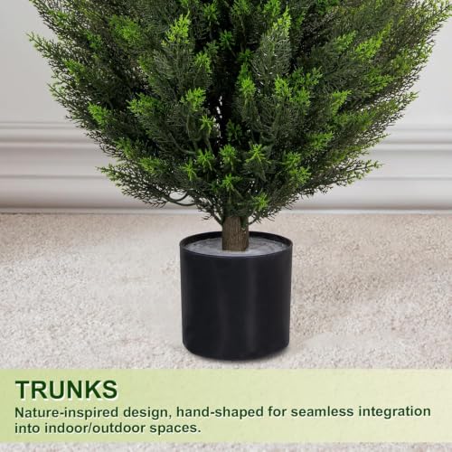Image of VIVATREES 2Pack 3FT Artificial Cedar Trees in Pots, UV Resistant Faux Evergreen Plants for Indoor Outdoor Decoration, Modern Porch & Entryway Greenery