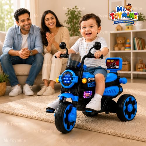 Image of TORQ Bike Pedal Tricycle for Kids Toddler Trike Headlight, Music, Curved Seat and Backrest Push Along Pedal Trike for 2 Years to 4 Years | Full Body LED| Blue | TOYMINE