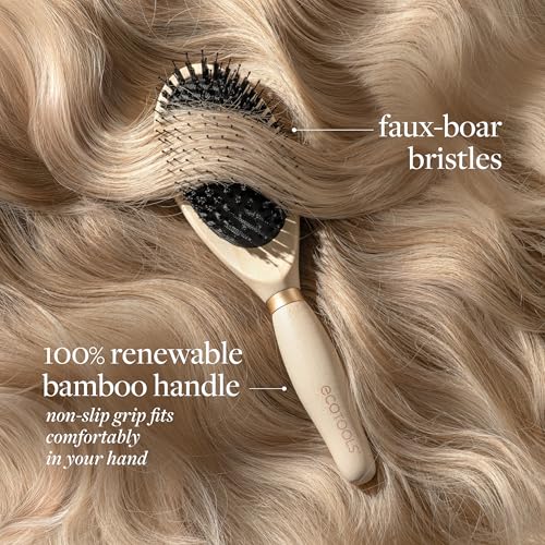 Image of EcoTools Dual Bristle Hair Brush, Faux Boar & Nylon for Detangling Smoothing & Shine, for All Hair Types, Daily Styling Brush, Bamboo Handle, Vegan & Cruelty-Free, 1 Count