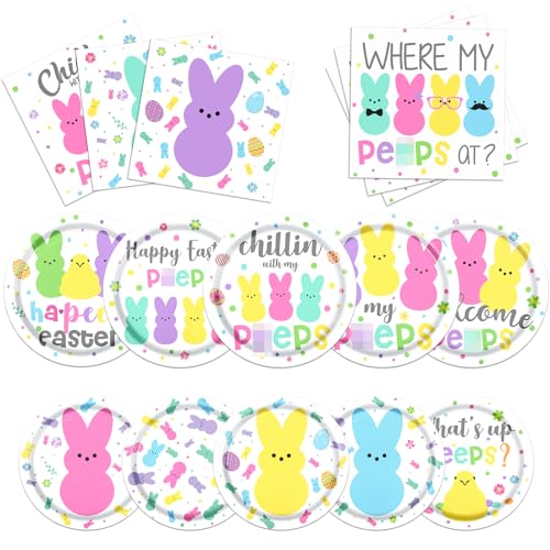 Cextoga Easter Party Tableware Easter Party Plates and Napkins Supplies Happy Chillin with My Bunny Dinnerware for Spring Welcome Bunny Supplies