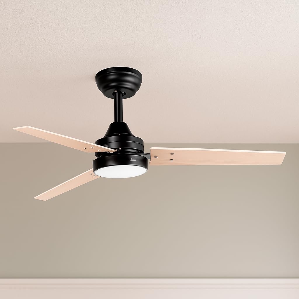 Jata JVTE4250 - Ventilador de Techo Silencioso con Luz LED, Aspas de Madera, Motor DC de Bajo Consumo, 6 Velocidades, Función Reverse, Mando a Distancia, Ventilador Techo Dormitorio 106 cm