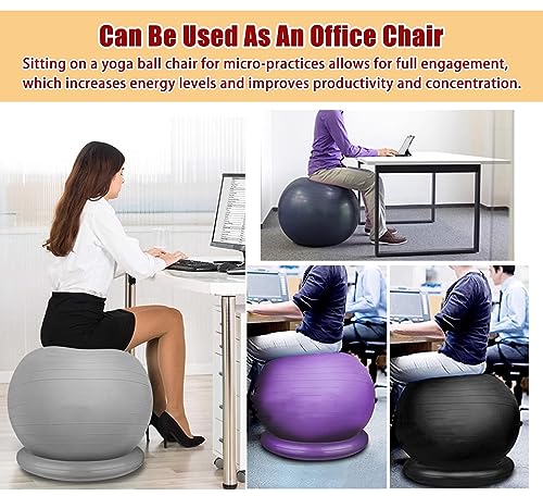 Sedia a sfera stabile, palla ergonomica per equilibrio con base antiscivolo e sedile a prova di scoppio, supporto per la forza e la postura per casa, ufficio, yoga, pilates, gravidanza con pompa