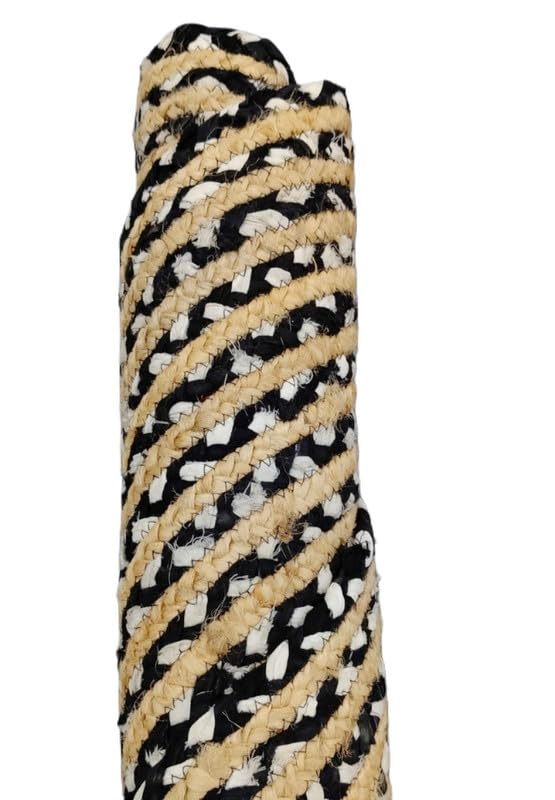 Tapis ovale en jute naturelle et coton noir blanc 1,2 x 1,8 m