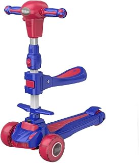 ZHZHUANG Kick Scooters for Kids 2-12 Years Old - Foldable Scooter with Removable Seat, 3 Led Light Wheels, Back Wheel Brake and Adjustable Height - 110 Lbs Capacity,Blue