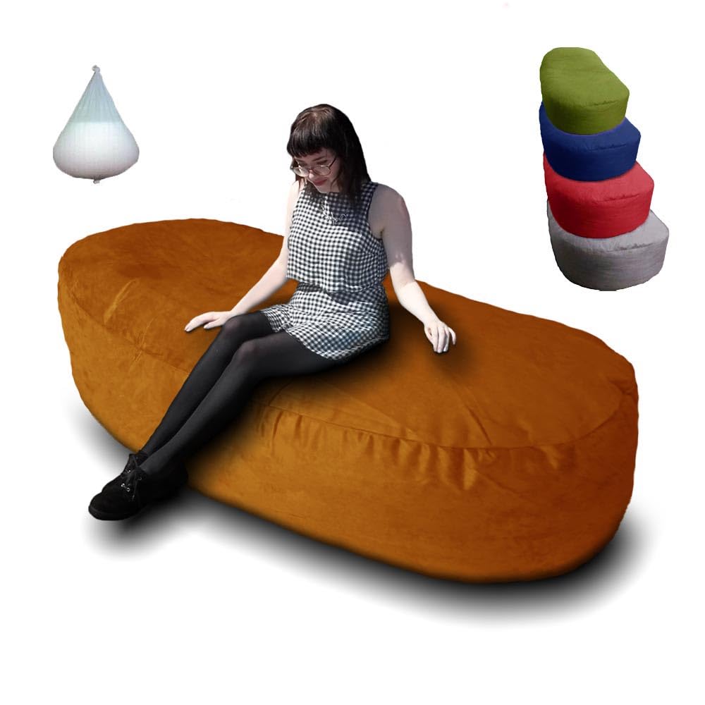 Bean Bag Beanbag Beds, Faux Suede, Sac Seat Couch Lounger, for All Ages. Filling Included, Fire Retardant Covers & Filling. (Orange, M (150 x 90 x 35 cm))