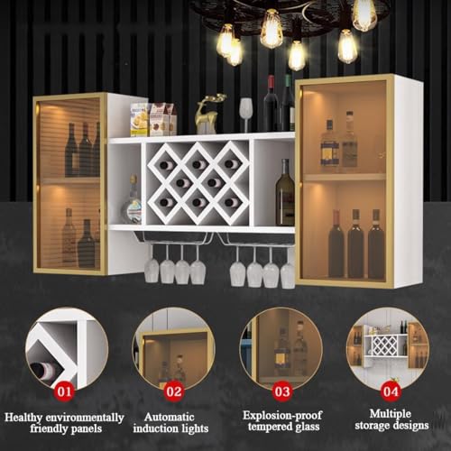 Présentoir à vin diamant mural avec support verre flottant blanc - 3
