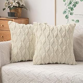 MIULEE Pack of 2 Cushion Covers Fluffy Plush Pillowcase Wool Throw Pillow Case Decorative Throw Pillow Cover Elegant With Plush Home for Sofa Bedroom Living Room 50 x 50cm 20 x 20 Inch Beige