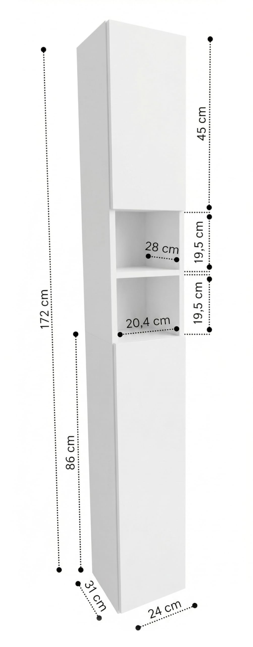 CraftPAK Armoire de Salle de Bain Largeur 24 cm, Colonne étroite en Bois, 7 Compartiments réglables, 2 Portes | Brun