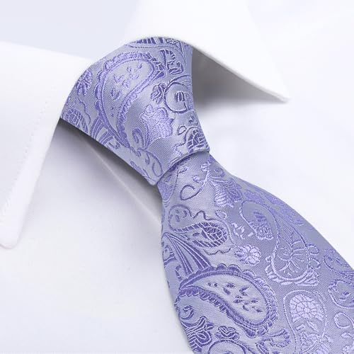 Image of DiBanGu Paisley Ties for Men Silk Necktie and Pocket Square Cufflinks Tie Clip Set Woven Classic Mens Tie for Wedding Party