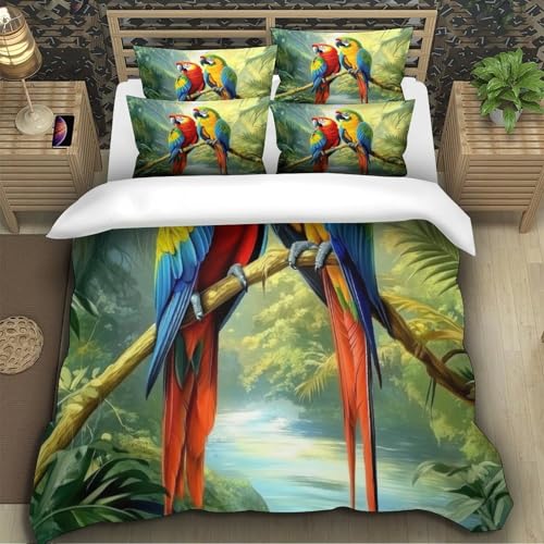 Housse de couette ultra douce 3D parure de lit perroquets premium