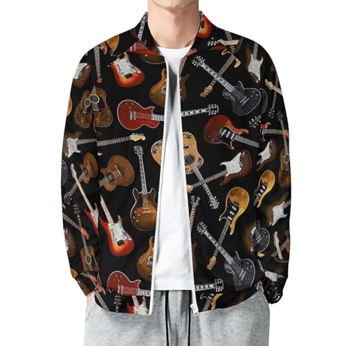 Guitars Pattern Men's Lightweight Jacket Casual Fashion Windbreaker Zip Up Coat
