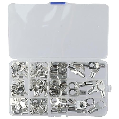 HOBBYIN 120Pcs Heavy Duty Copper Wire Lugs Battery Cable Ends, Battery Cable Lugs Ring Terminal Connectors Eyelets SC Ring Terminal Connectors Assortment Kit for Marine
