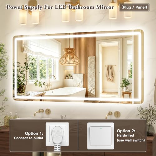 Image of 60 inch x 30 inch Led Bathroom Mirror with Lights, Anti-Fog & Tri-Color Lighting - Wall Mounted Shaving Mirror with, Waterproof & LED Vanity Mirror,Tempered Glass, Dimmable Mirror