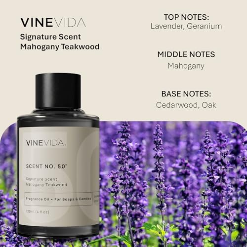 Image of VINEVIDA [4oz] Mahogany Teakwood Fragrance Oil for Candle Making Scents for Soap Making, Perfume Oils, Soy Candles, Home Scents Oil Diffusers, Bath Scent Bomb Oils, Linen Spray, Lotions Car Freshies