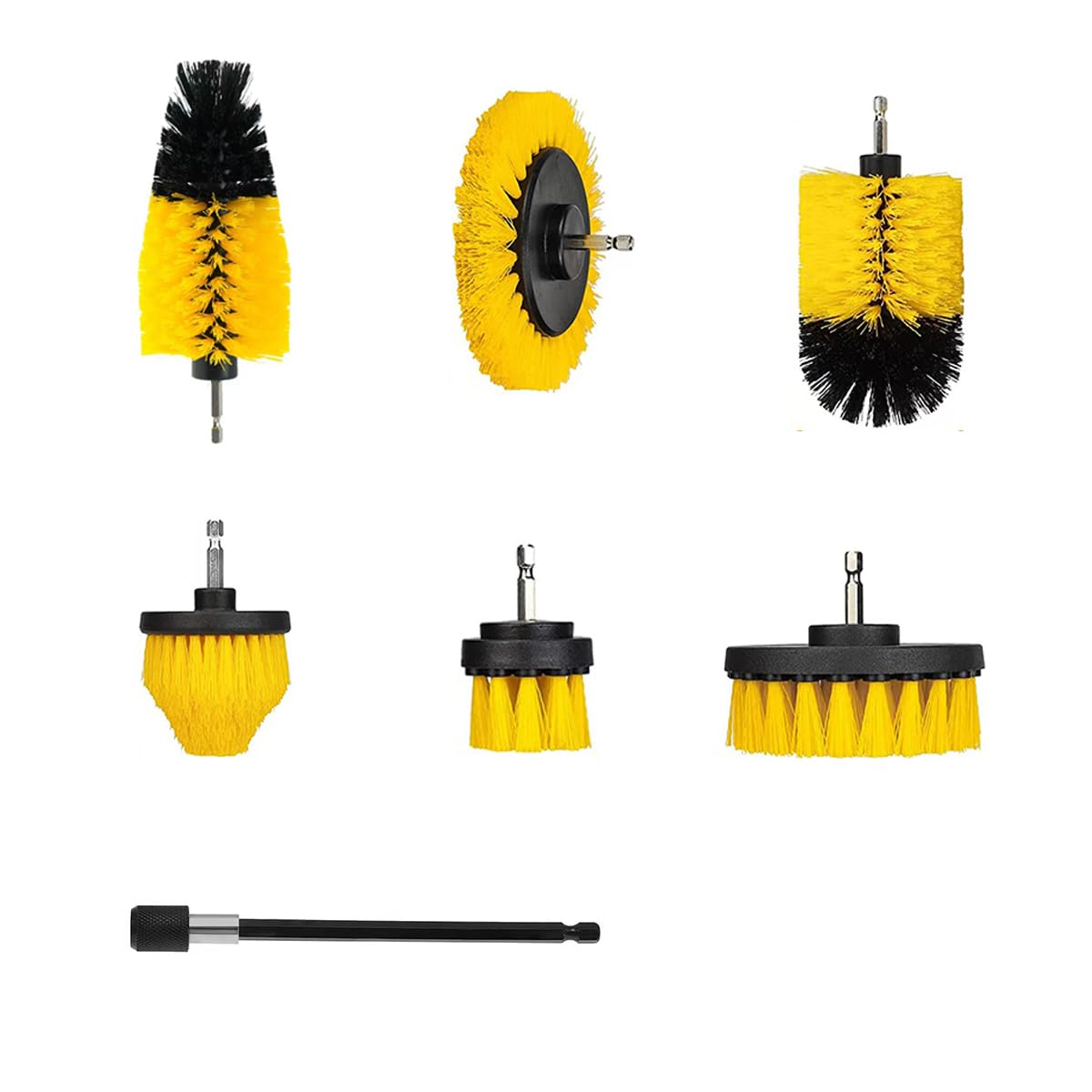 7-Piece Drill Brush Attachment Set Multi-Purpose Power Scrubber Kit with Extension Rod Nylon Bristle Brushes for Car Bathroom