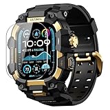 究極の頑丈なケース Apple Watch 49mm用 バンド付き Apple Watch Ultra 3/2/1に対応 ミリタリーグレード 耐衝撃衝撃吸収カバー iWatch タクティカルバンド メンズ (49mm ゴールド)