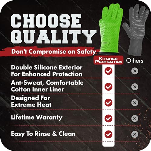 Image of KITCHEN PERFECTION S Silicone Smoker Oven Gloves -Extreme Heat Resistant BBQ Gloves -Handle Hot Food Right on Your Grill Fryer Pit|Waterproof Oven Mitts |Superior Value Set+3 Bonuses