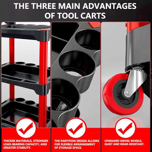 Image of Auto Detailing Cart with Wheels, 3 Tier Rolling Detail Cart, Car Wash Organizer for Detailers Garage, Workshop, Repair Shop, Storage Tool