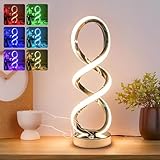 Adebime Modern Spiral RGB Table Lamp, Touch Dimmable Bedside Lamp, 7 Colors 10 Light Modes Spiral Design Table Lamp, Unique Nightstand Lamp for Living Room, Bedroom, Cool Lamps, Sliver