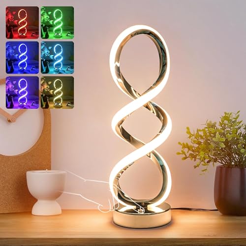 Adebime Modern Spiral RGB Table Lamp, Touch Dimmable Bedside