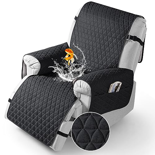 Image of TAOCOCO 100% Waterproof Recliner Chair Covers, Non Slip Recliner Covers that Stay in Place, One-Piece Washable Reclining Chair Cover with Elastic Straps, Black, Fits 30 inch Seat Width