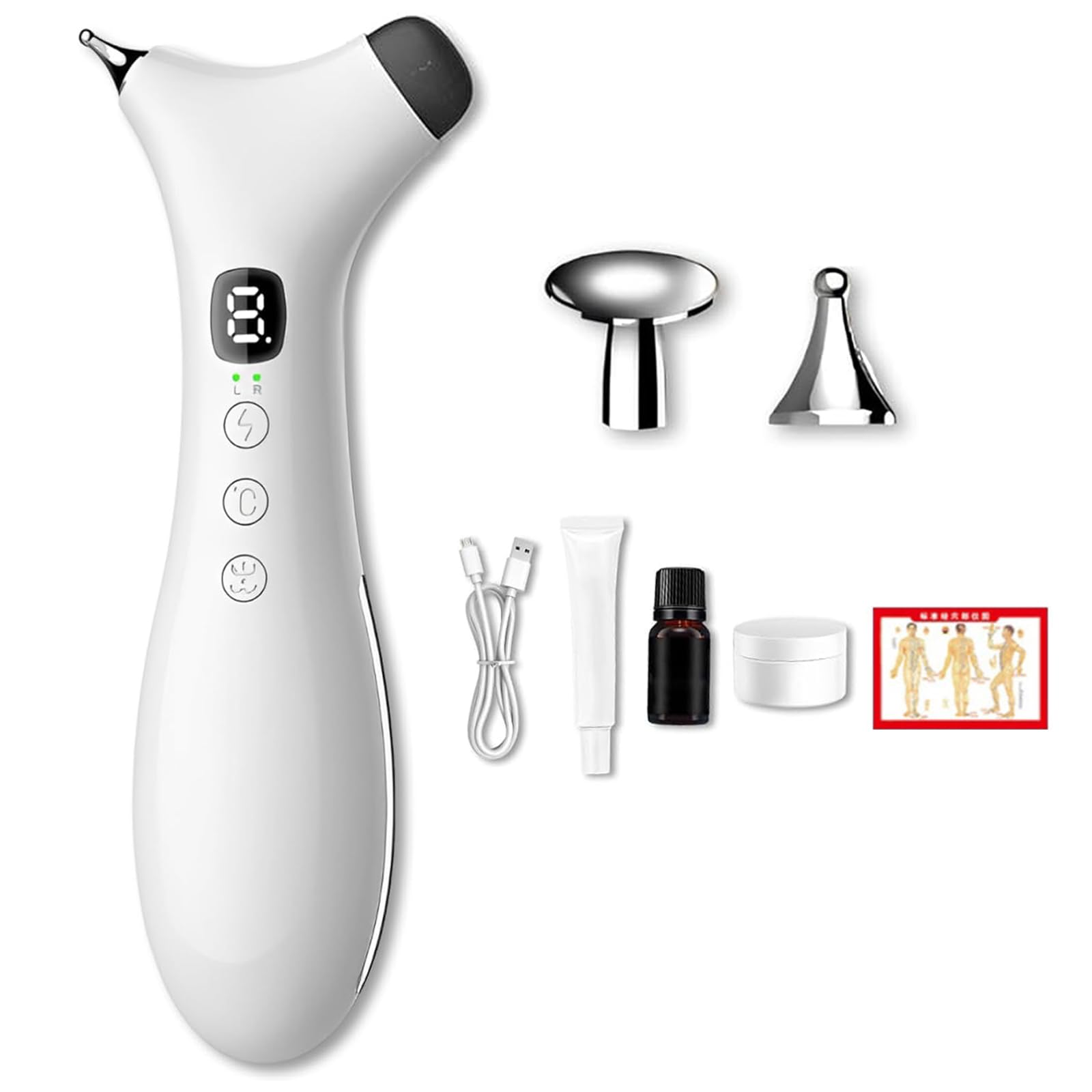 Rezuri - 4-in-1 Jaw Massager, Rezuri TMJ-Massagegerät, Gesichtsmassagegerät Akupressur Massagegerät mit Wärme und Vibration, Meridian-Massagegerät mit 2 Massageköpfen für Kiefer, Gesicht und Nacken