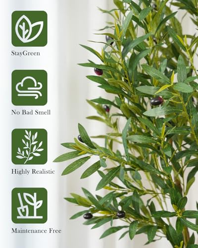 Olive Tree 6FT Fake Tree Faux Plants Indoor with Pot Artificial Tree Nearly Natural Olive Branches and Fruits for Living Room Home Office Decorations - Image 5