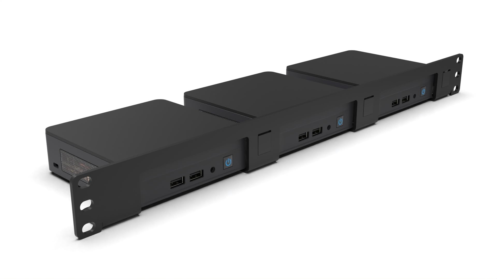 Kit de montage en rack 1U 19" pour 1 à 3 NUC bas avec 2 caches vierges