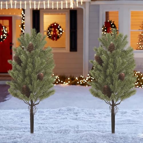 2 Pieces Faux Topiary Christmas Tree Ground Stake for Front Yard Path - image 5