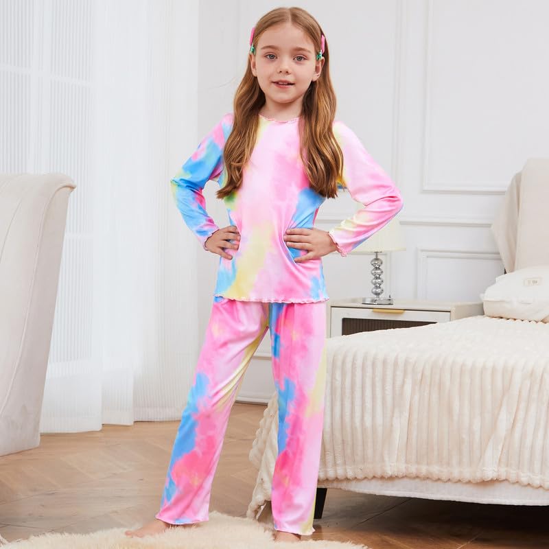 CHILDRENSTAR Girls Pajamas Set Long Sleeve Sleepwear Shirt Pant Shirring Ribbed Lounge Clothes For Kids2