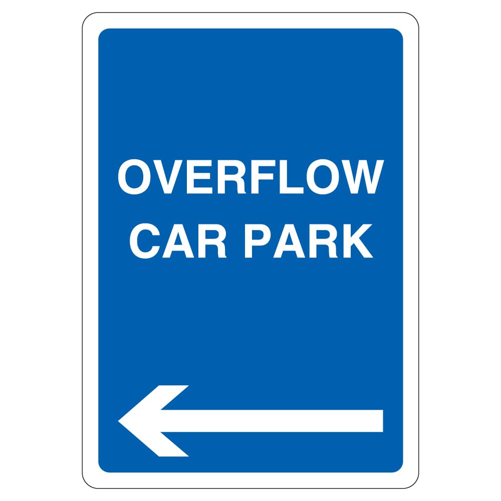 V Safety Overflow Car Park - Blue Arrow Left 210 x 297 mm (A4) - 3mm Reflective Aluminium Composite Safety Sign