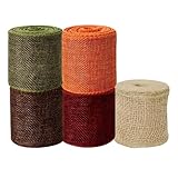 5 Rollen Juteband Breit, Dekoband Weihnachten, Geschenkband Breit 6cm X 3m, Juteband Natur Rot Grün Braun Orange, Stoffband Für Weihnachtsbaumdeko Geschenkverpackung DIY Basteln