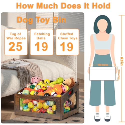 handrong Dog Toy Basket,Wood Dog Toy Box,Dogs Toys Bin,Dogs Storage Organizer,Large Cat Toys Basket Box for Living Room Outdoors Organizing Storage - Image 3