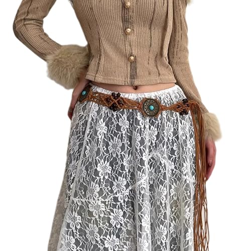 WWHJR Cinturón de moda con flecos, cinturón de cintura anudado, vestido étnico, cinturón decorativo para mujer, decoración de cintura, estilo retro étnico