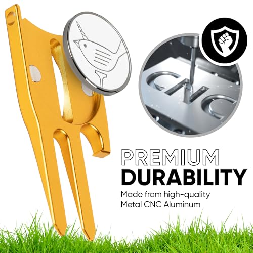 Image of Golf Divot Repair Tool. Golf Ball Marker. Birdicorn Divot Tool (Gold w /Ball Marker)