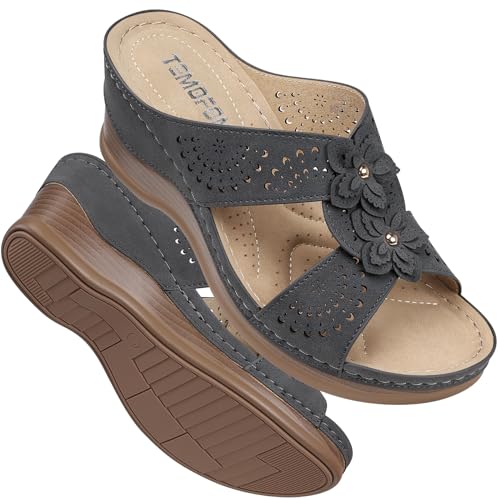 Image of TEMOFON Womens Wedge Sandals Leather: Comfortable Walking Shoes Summer