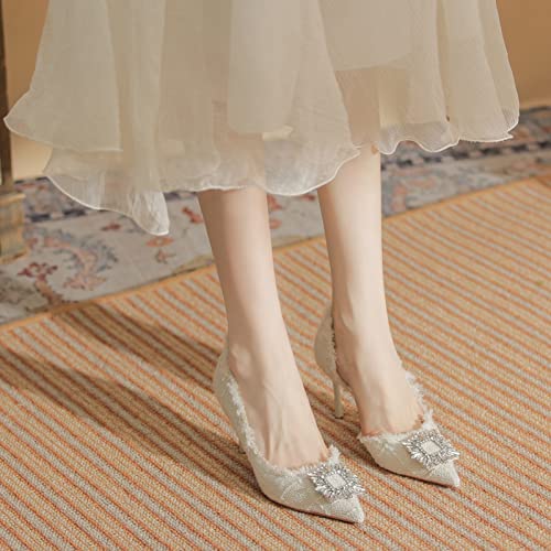 Women Stilettos High Heels Sexy Pointed Toe Rhinestones Buckle Slip On D'Orsay Pump Party Office Dress Shoes3