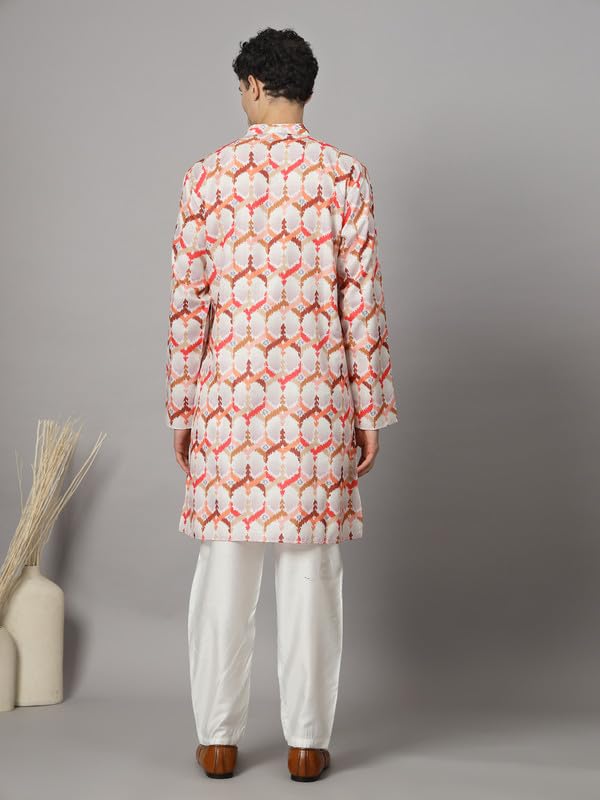 Image of Vastraa Fusion Men's Printed Kurta Pure Cotton Long Kurta, Round Collar, Full Sleeves, Button Kurta, Ethnic Wear