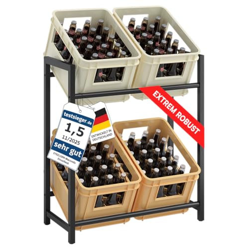 STEELSØN Macondo Getränkekistenregal für 4 Kisten stabiles & platzsparendes Getränkeregal verstellbares Kistenregal Schwarz Metall Kastenständer für Getränkekisten & Obst Bierkisten Regal